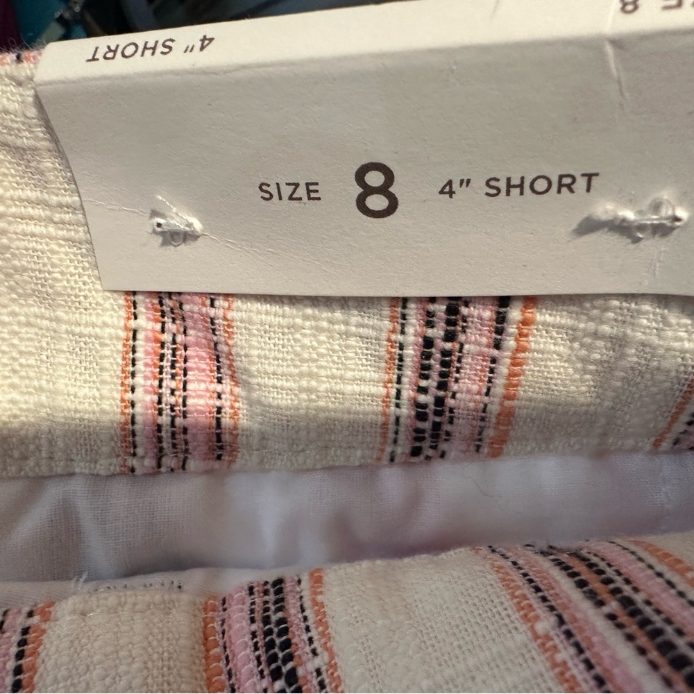 LOFT White Shorts with Pink & Orange Stripe Detail